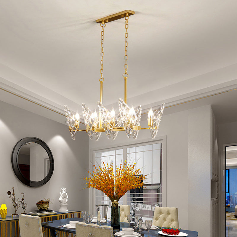 Candelabra Dining Room Suspension Lamp Postmodern Lattice Glass 8 Heads Gold Island Lighting Clearhalo 'Ceiling Lights' 'Chandeliers' 'Glass shade' 'Glass' 'Island Lights' Lighting' 293608