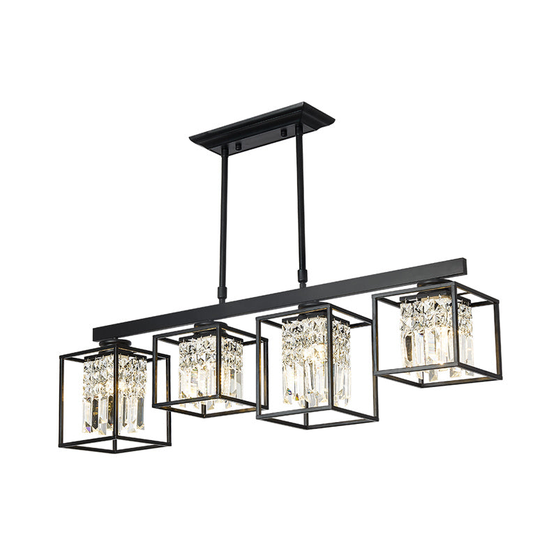 Tri-Sided Crystal Rod Black Hanging Ceiling Light Square 3/4 Heads Contemporary Island Lamp Clearhalo 'Ceiling Lights' 'Island Lights' Lighting' 293626