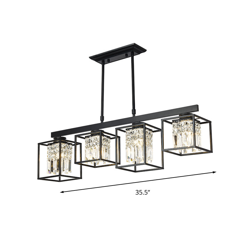 Tri-Sided Crystal Rod Black Hanging Ceiling Light Square 3/4 Heads Contemporary Island Lamp Clearhalo 'Ceiling Lights' 'Island Lights' Lighting' 293627