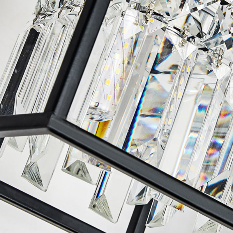 Tri-Sided Crystal Rod Black Hanging Ceiling Light Square 3/4 Heads Contemporary Island Lamp Clearhalo 'Ceiling Lights' 'Island Lights' Lighting' 293628