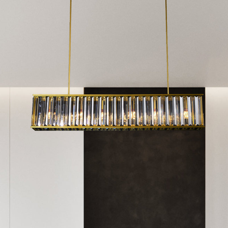 Crystal Rod Gold Island Light Fixture Rectangle 4 Heads Postmodern Ceiling Pendant Light Gold A Clearhalo 'Ceiling Lights' 'Island Lights' Lighting' 293629