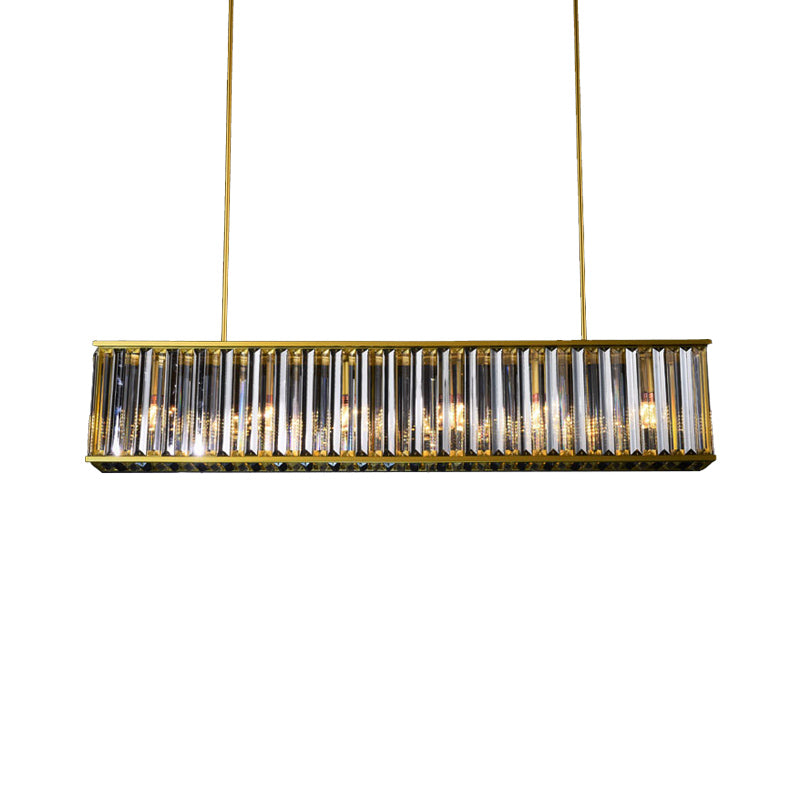 Crystal Rod Gold Island Light Fixture Rectangle 4 Heads Postmodern Ceiling Pendant Light Clearhalo 'Ceiling Lights' 'Island Lights' Lighting' 293632