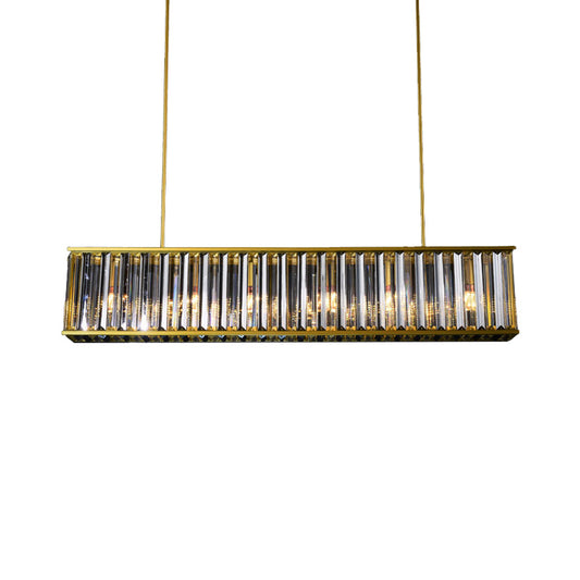 Crystal Rod Gold Island Light Fixture Rectangle 4 Heads Postmodern Ceiling Pendant Light Clearhalo 'Ceiling Lights' 'Island Lights' Lighting' 293632