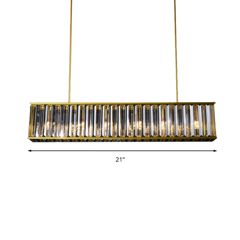 Crystal Rod Gold Island Light Fixture Rectangle 4 Heads Postmodern Ceiling Pendant Light Clearhalo 'Ceiling Lights' 'Island Lights' Lighting' 293633