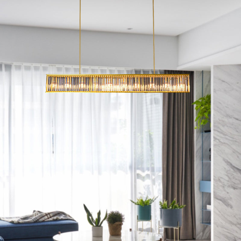 Crystal Rod Gold Island Light Fixture Rectangle 4 Heads Postmodern Ceiling Pendant Light Clearhalo 'Ceiling Lights' 'Island Lights' Lighting' 293636