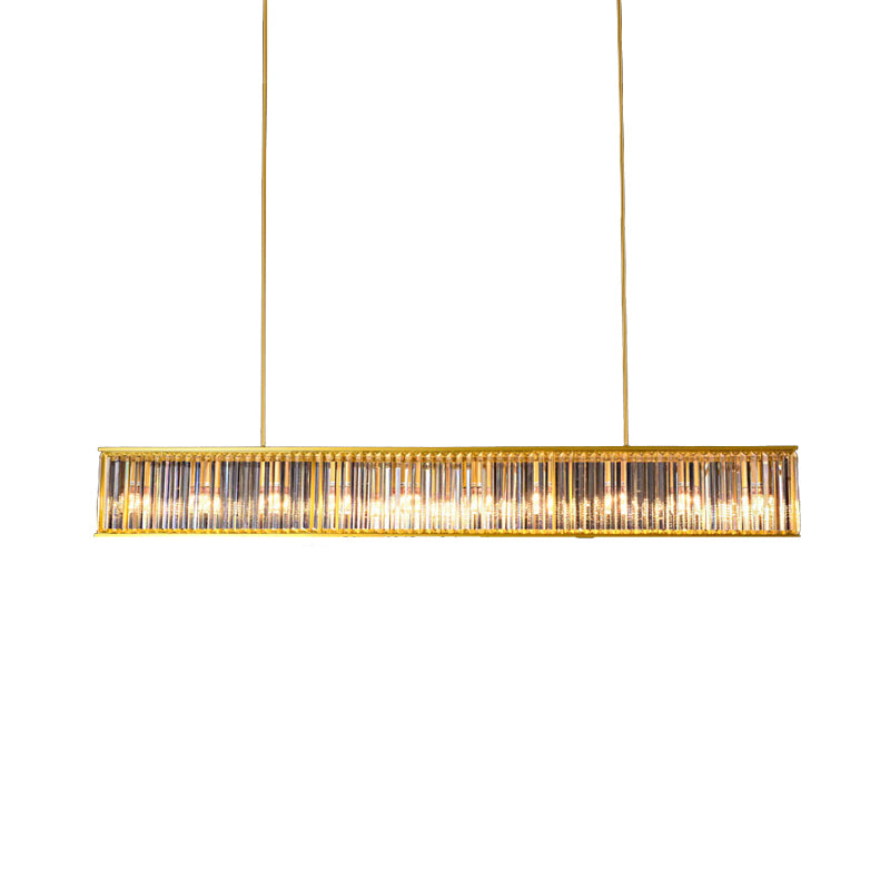 Crystal Rod Gold Island Light Fixture Rectangle 4 Heads Postmodern Ceiling Pendant Light Clearhalo 'Ceiling Lights' 'Island Lights' Lighting' 293637