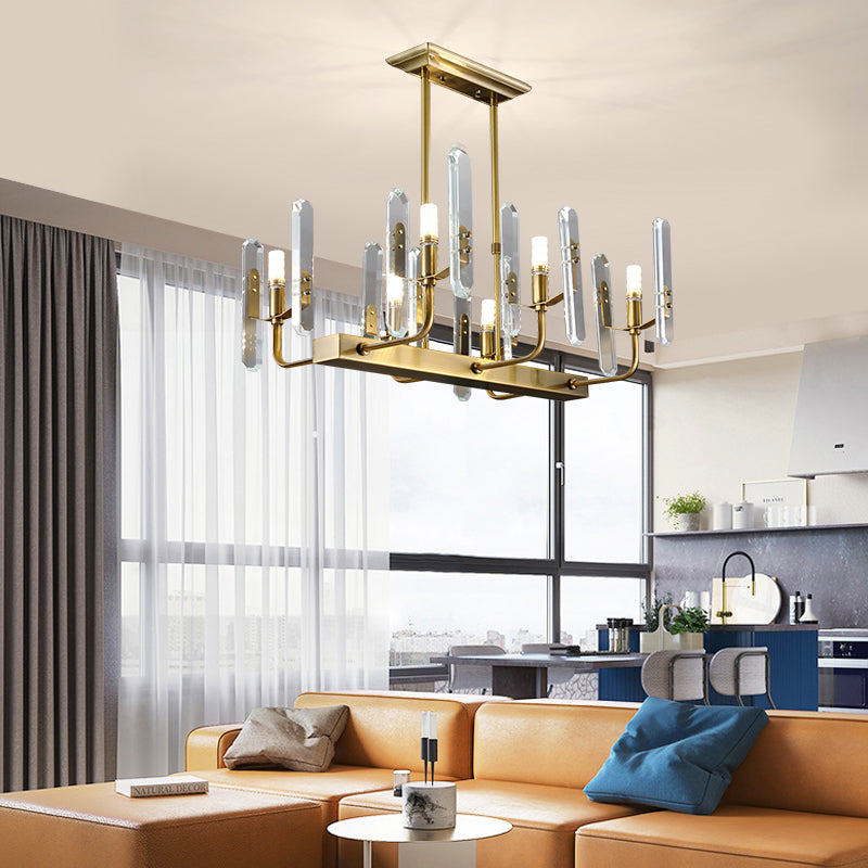 Gold Curved Arm Island Lighting Modernism 6 Heads Living Room Hanging Ceiling Light Clearhalo 'Ceiling Lights' 'Island Lights' Lighting' 293642