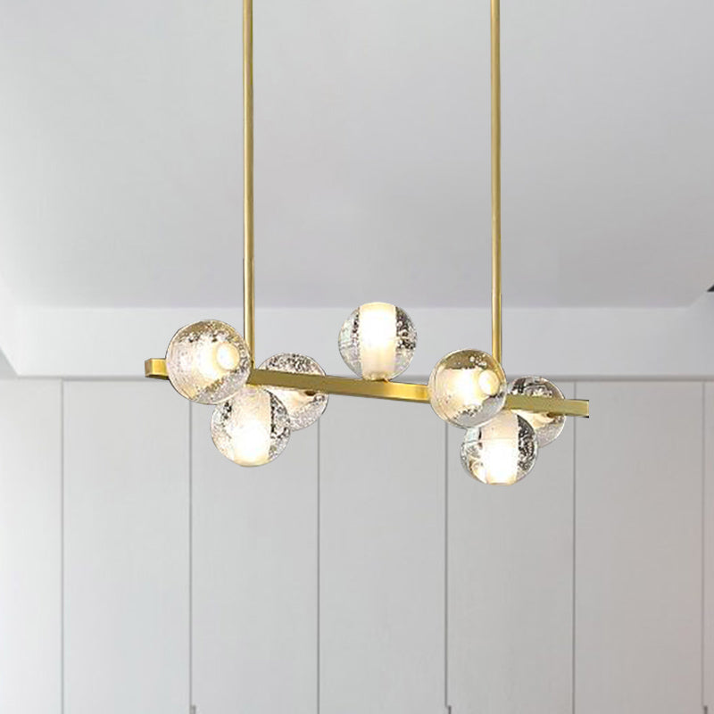 Seeded Crystal Suspension Light Globe 6 Heads Postmodern Island Light Fixture for Dining Room Gold Clearhalo 'Ceiling Lights' 'Island Lights' Lighting' 293646