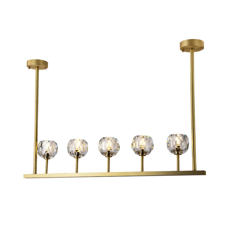 Linear Crystal Ball Hanging Light Fixture Simple Style 5 Heads Dining Room Island Ceiling Light in Gold Clearhalo 'Ceiling Lights' 'Island Lights' Lighting' 293655