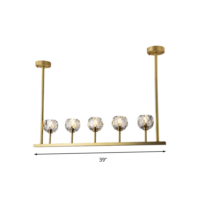 Linear Crystal Ball Hanging Light Fixture Simple Style 5 Heads Dining Room Island Ceiling Light in Gold Clearhalo 'Ceiling Lights' 'Island Lights' Lighting' 293656