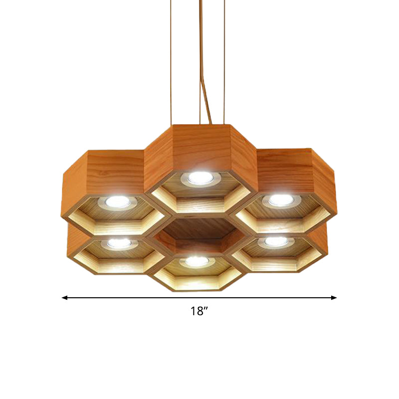 Honeycomb Wood Chandelier Light Contemporary 6 Heads Beige Hanging Pendant Light Clearhalo 'Ceiling Lights' 'Chandeliers' Lighting' options 293680