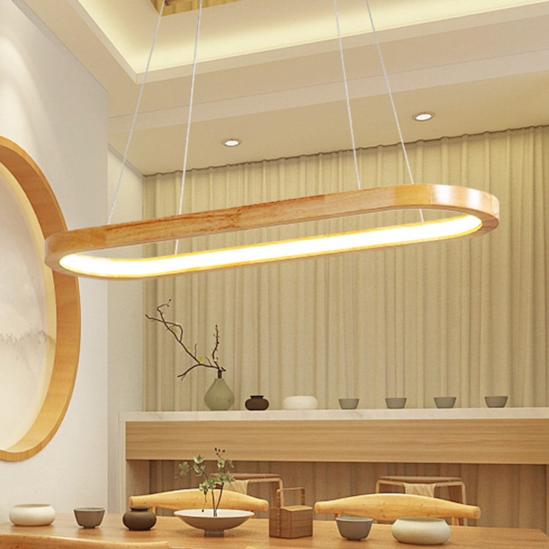 Beige Oval Ceiling Pendant Light Nordic Wood LED Chandelier Lighting Fixture for Dining Room, 27.5"/35.5" Wide Clearhalo 'Ceiling Lights' 'Chandeliers' Lighting' options 293683