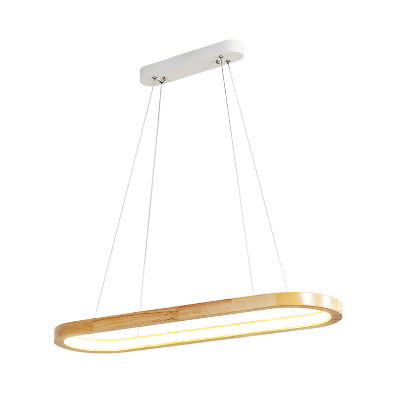 Beige Oval Ceiling Pendant Light Nordic Wood LED Chandelier Lighting Fixture for Dining Room, 27.5"/35.5" Wide Clearhalo 'Ceiling Lights' 'Chandeliers' Lighting' options 293685