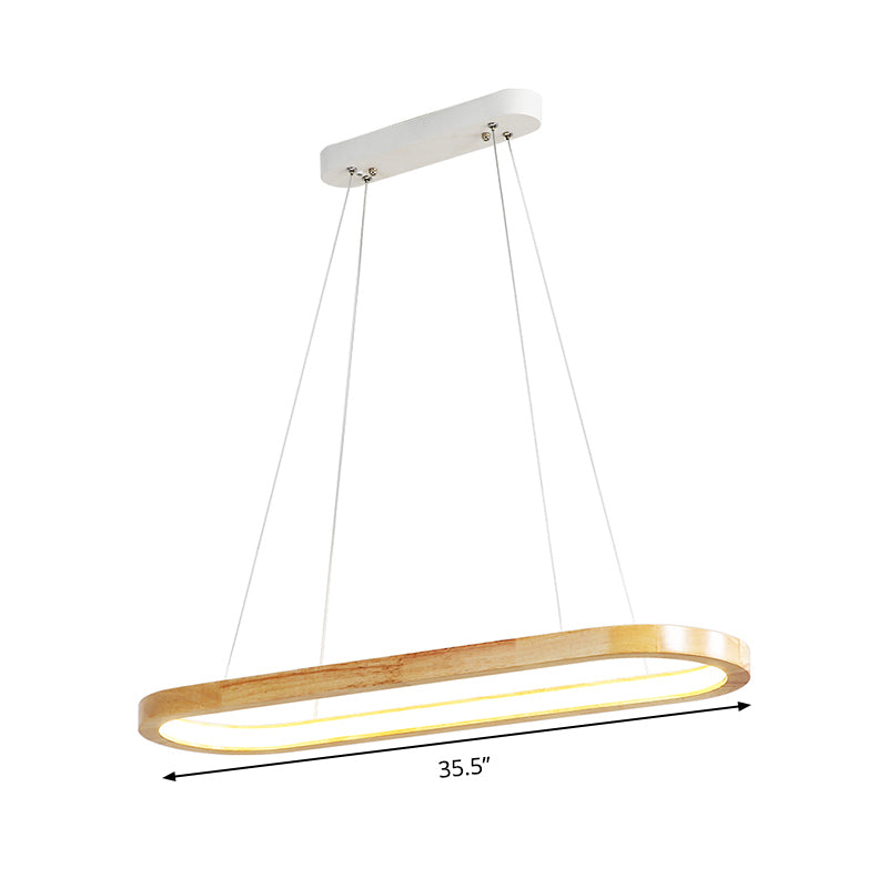 Beige Oval Ceiling Pendant Light Nordic Wood LED Chandelier Lighting Fixture for Dining Room, 27.5"/35.5" Wide Clearhalo 'Ceiling Lights' 'Chandeliers' Lighting' options 293687