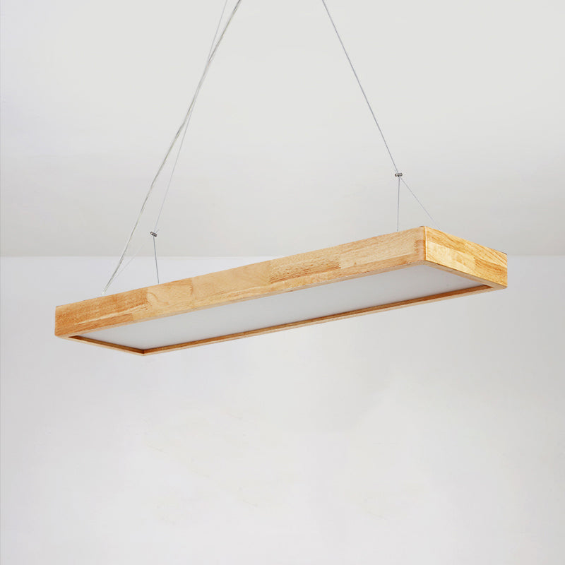 Rectangle Chandelier Lighting Nordic Wood LED Beige Pendant Light Fixture, 23.5"/35.5"/47" Wide Clearhalo 'Ceiling Lights' 'Chandeliers' Lighting' options 293693