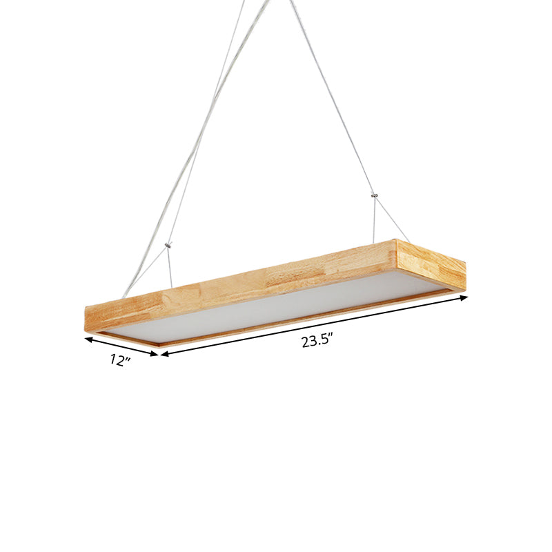 Rectangle Chandelier Lighting Nordic Wood LED Beige Pendant Light Fixture, 23.5"/35.5"/47" Wide Clearhalo 'Ceiling Lights' 'Chandeliers' Lighting' options 293697