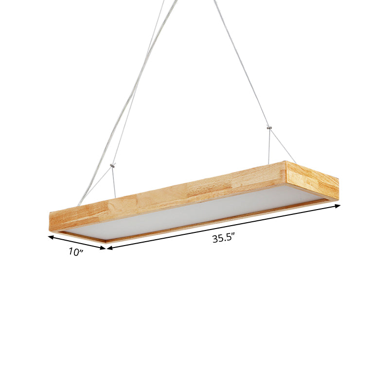 Rectangle Chandelier Lighting Nordic Wood LED Beige Pendant Light Fixture, 23.5"/35.5"/47" Wide Clearhalo 'Ceiling Lights' 'Chandeliers' Lighting' options 293698