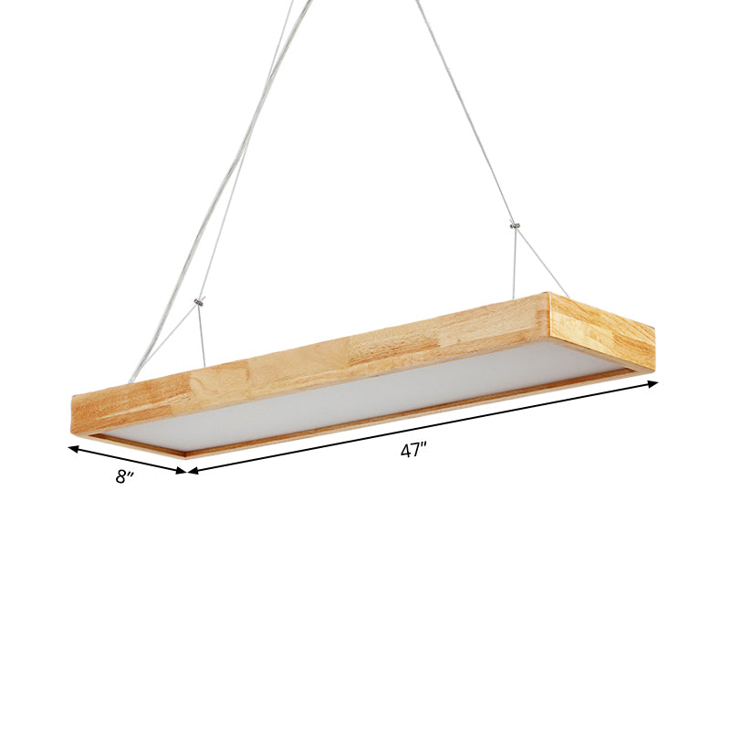 Rectangle Chandelier Lighting Nordic Wood LED Beige Pendant Light Fixture, 23.5"/35.5"/47" Wide Clearhalo 'Ceiling Lights' 'Chandeliers' Lighting' options 293699