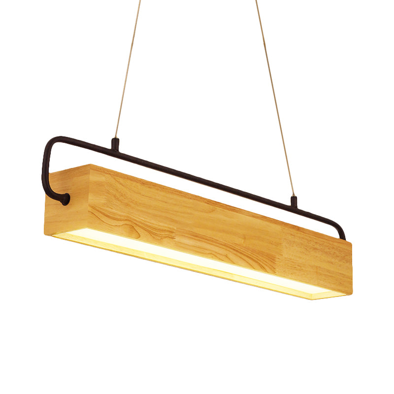 27.5"/35.5" Wide Rectangle Wood Hanging Chandelier Modern Beige LED Pendant Light Kit in Warm Light for Dining Room Clearhalo 'Ceiling Lights' 'Chandeliers' Lighting' options 293703