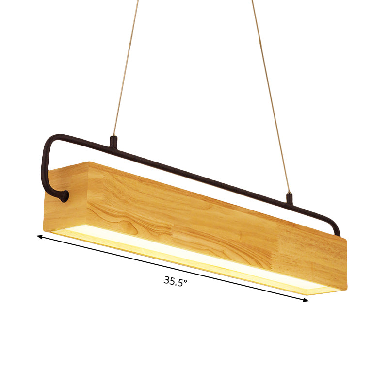 27.5"/35.5" Wide Rectangle Wood Hanging Chandelier Modern Beige LED Pendant Light Kit in Warm Light for Dining Room Clearhalo 'Ceiling Lights' 'Chandeliers' Lighting' options 293705