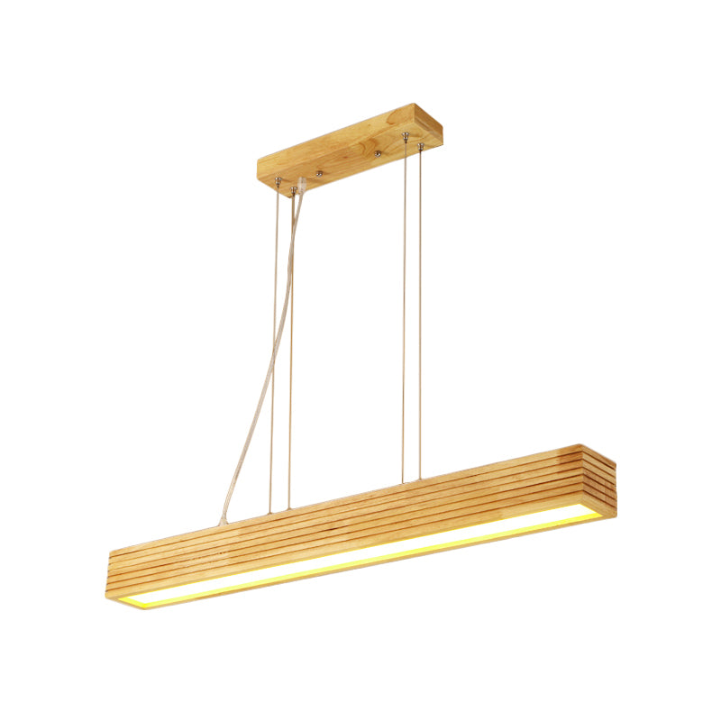 Linear Hanging Lamp Kit Contemporary Wood LED Beige Chandelier Light in White/Natural Light Clearhalo 'Ceiling Lights' 'Chandeliers' Lighting' options 293709