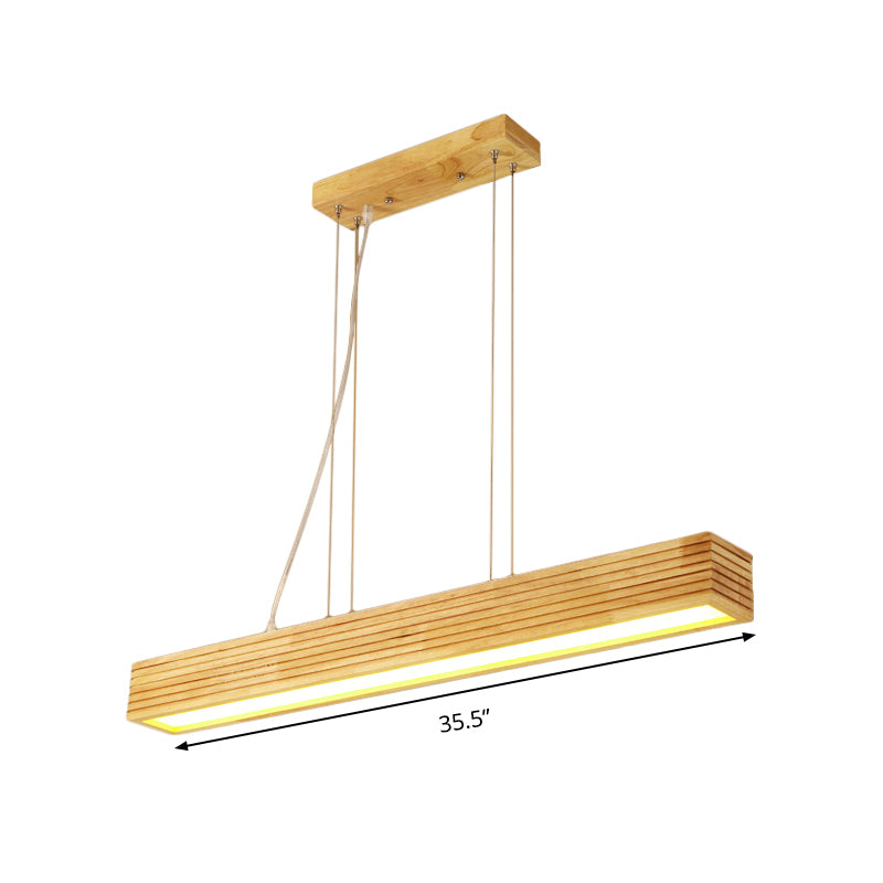 Linear Hanging Lamp Kit Contemporary Wood LED Beige Chandelier Light in White/Natural Light Clearhalo 'Ceiling Lights' 'Chandeliers' Lighting' options 293710