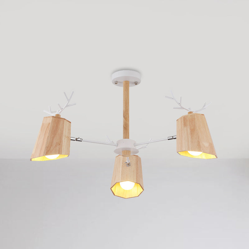 Nordic Beveled Hanging Light Wood 3/8 Heads Dining Room Chandelier Light Fixture in Beige 3 Wood Clearhalo 'Ceiling Lights' 'Chandeliers' Lighting' options 293729_fff5e4ba-9fdb-4b9a-b3b7-7ac5de9f950a