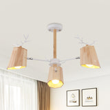 Nordic Beveled Hanging Light Wood 3/8 Heads Dining Room Chandelier Light Fixture in Beige Clearhalo 'Ceiling Lights' 'Chandeliers' Lighting' options 293730