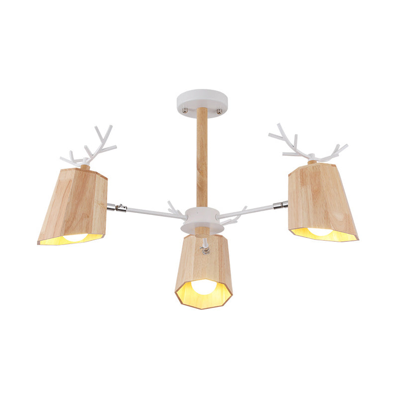 Nordic Beveled Hanging Light Wood 3/8 Heads Dining Room Chandelier Light Fixture in Beige Clearhalo 'Ceiling Lights' 'Chandeliers' Lighting' options 293732