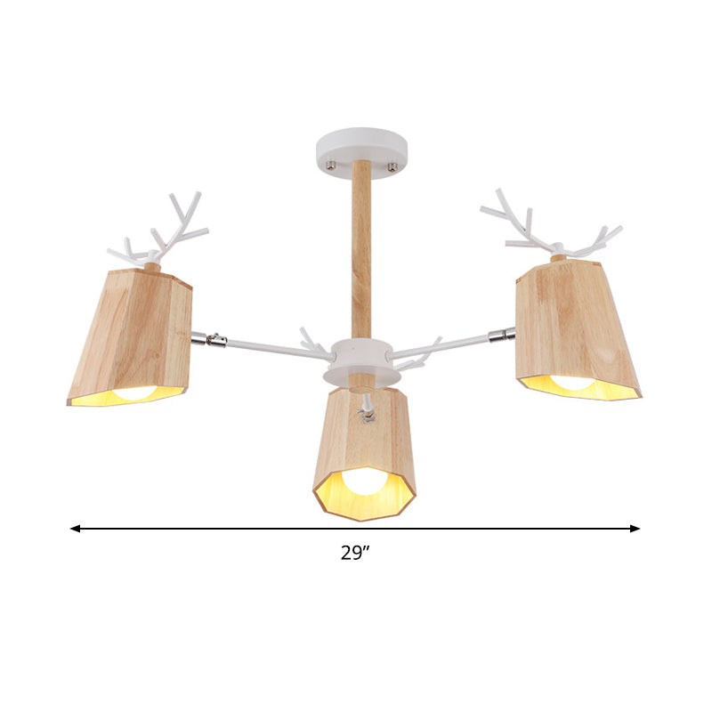 Nordic Beveled Hanging Light Wood 3/8 Heads Dining Room Chandelier Light Fixture in Beige Clearhalo 'Ceiling Lights' 'Chandeliers' Lighting' options 293733