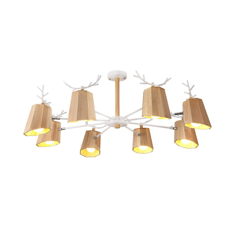 Nordic Beveled Hanging Light Wood 3/8 Heads Dining Room Chandelier Light Fixture in Beige Clearhalo 'Ceiling Lights' 'Chandeliers' Lighting' options 293737