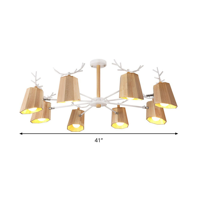 Nordic Beveled Hanging Light Wood 3/8 Heads Dining Room Chandelier Light Fixture in Beige Clearhalo 'Ceiling Lights' 'Chandeliers' Lighting' options 293738