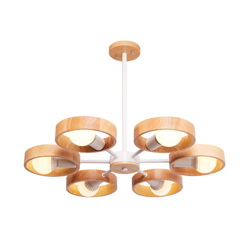 Radial Wood Chandelier Lighting Fixture Simple Style 6 Lights White Ceiling Pendant Light Clearhalo 'Ceiling Lights' 'Chandeliers' Lighting' options 293742