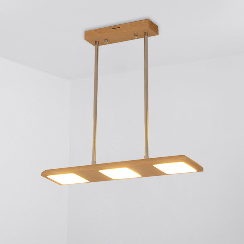 Simple Rectangle Wood Island Lamp 3 Lights Hanging Light Fixture in Beige for Dining Room Wood Clearhalo 'Ceiling Lights' 'Island Lights' Lighting' 293756