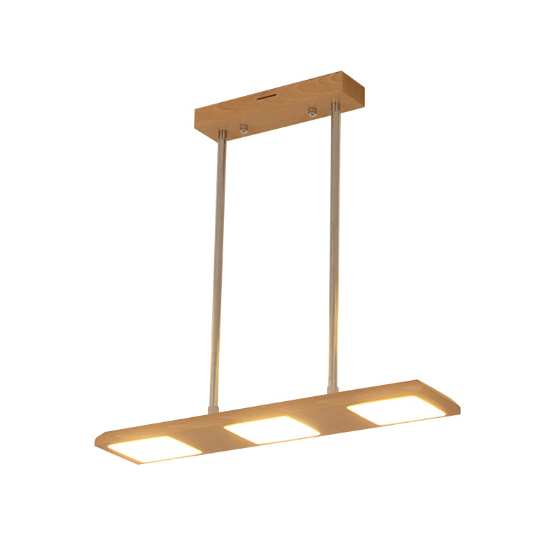 Simple Rectangle Wood Island Lamp 3 Lights Hanging Light Fixture in Beige for Dining Room Clearhalo 'Ceiling Lights' 'Island Lights' Lighting' 293759