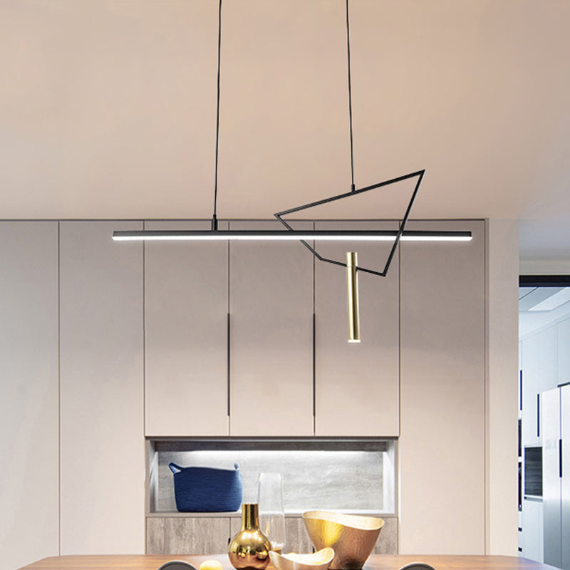 Black Linear Chandelier Lamp Minimalist Metal LED Hanging Pendant Light for Reading Room Black Warm Clearhalo 'Ceiling Lights' 'Chandeliers' 'Modern Chandeliers' 'Modern' Lighting' 293761