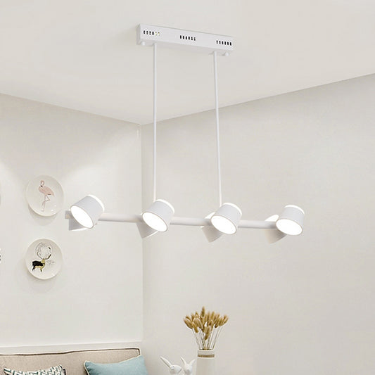 Metal Linear Pendant Light Fixture Simple Style 8 Lights White Hanging Ceiling Light White Clearhalo 'Ceiling Lights' 'Chandeliers' 'Modern Chandeliers' 'Modern' Lighting' 293776