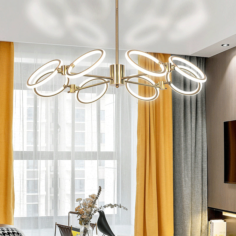 Circle Chandelier Lamp Modern Metal 8 Lights Gold Hanging Ceiling Light in Warm/White Light Gold Clearhalo 'Ceiling Lights' 'Chandeliers' 'Modern Chandeliers' 'Modern' Lighting' 293816