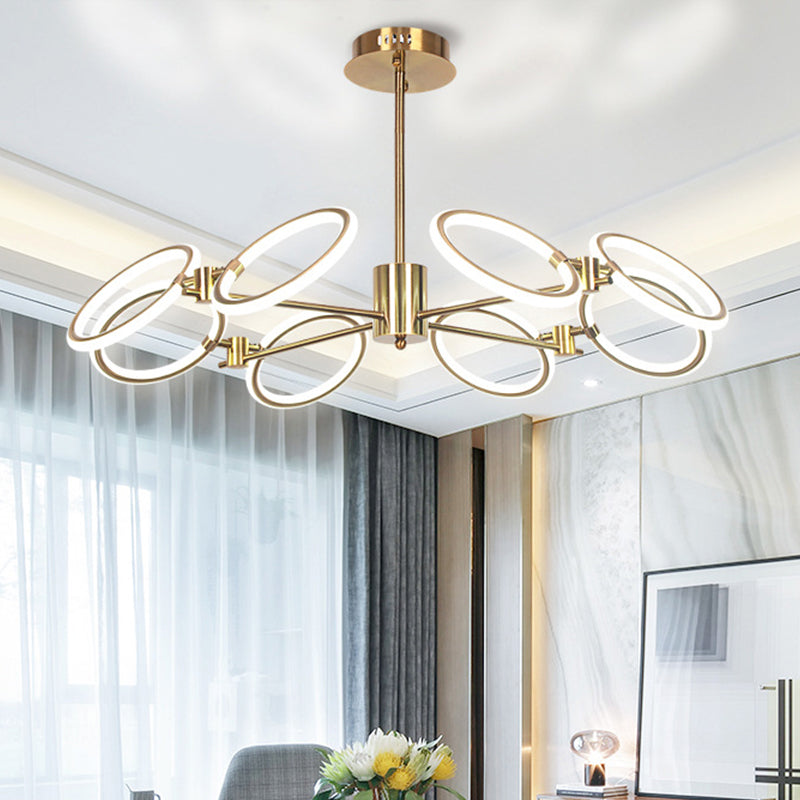 Circle Chandelier Lamp Modern Metal 8 Lights Gold Hanging Ceiling Light in Warm/White Light Clearhalo 'Ceiling Lights' 'Chandeliers' 'Modern Chandeliers' 'Modern' Lighting' 293817