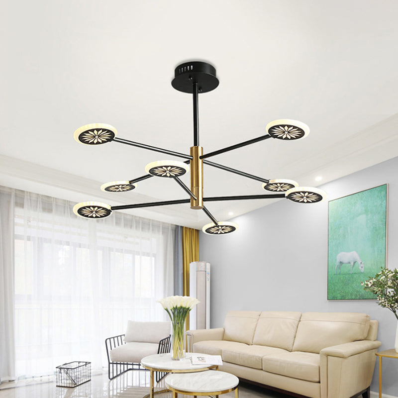 Sputnik Metal Pendant Light Contemporary 6/8 Heads Black Hanging Chandelier Light for Living Room 8 Black Clearhalo 'Ceiling Lights' 'Chandeliers' 'Modern Chandeliers' 'Modern' Lighting' 293827