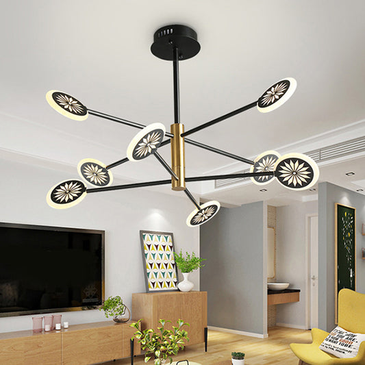 Sputnik Metal Pendant Light Contemporary 6/8 Heads Black Hanging Chandelier Light for Living Room Clearhalo 'Ceiling Lights' 'Chandeliers' 'Modern Chandeliers' 'Modern' Lighting' 293828