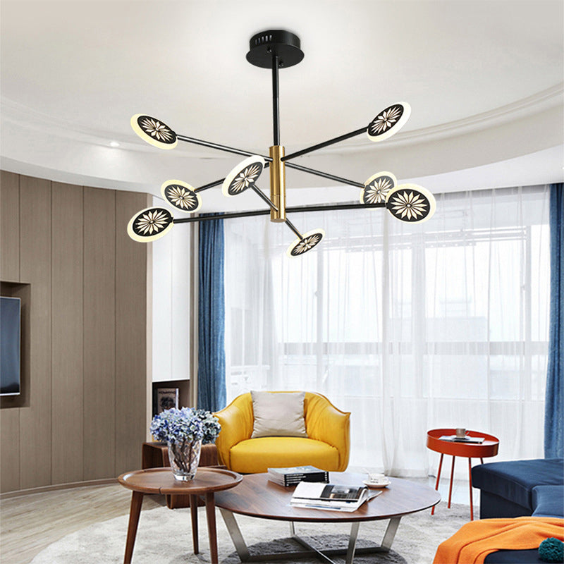 Sputnik Metal Pendant Light Contemporary 6/8 Heads Black Hanging Chandelier Light for Living Room Clearhalo 'Ceiling Lights' 'Chandeliers' 'Modern Chandeliers' 'Modern' Lighting' 293829