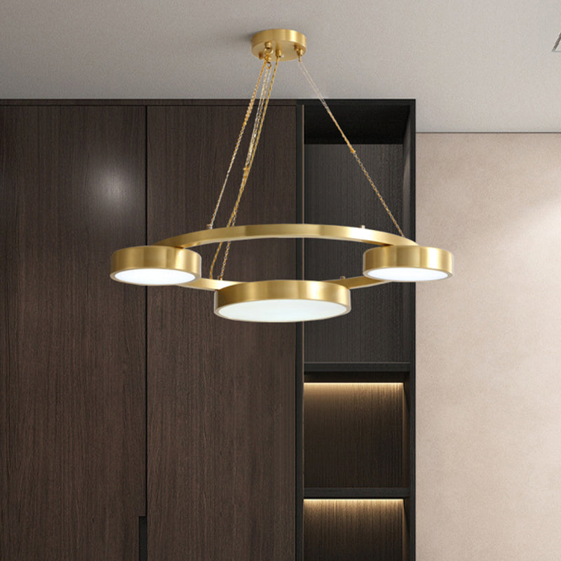 Postmodern Round Hanging Light Metal 3 Lights Dining Room Ceiling Chandelier in Brass Clearhalo 'Ceiling Lights' 'Chandeliers' Lighting' options 293837