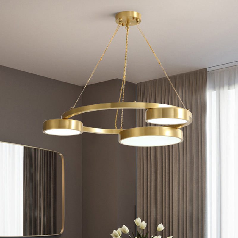 Postmodern Round Hanging Light Metal 3 Lights Dining Room Ceiling Chandelier in Brass Clearhalo 'Ceiling Lights' 'Chandeliers' Lighting' options 293838