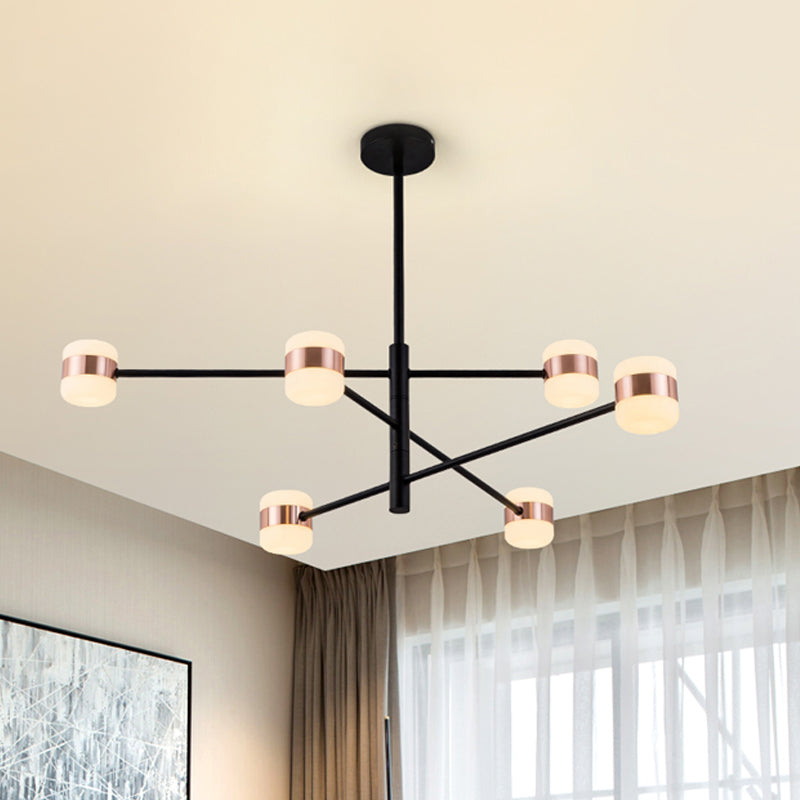 Metal Starburst Hanging Chandelier Modern 4/6/8 Lights Black Pendant Lighting in Warm/White Light 6 Black Warm Clearhalo 'Ceiling Lights' 'Chandeliers' 'Modern Chandeliers' 'Modern' Lighting' 293862