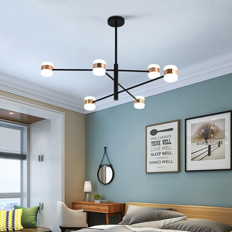 Metal Starburst Hanging Chandelier Modern 4/6/8 Lights Black Pendant Lighting in Warm/White Light 6 Black White Clearhalo 'Ceiling Lights' 'Chandeliers' 'Modern Chandeliers' 'Modern' Lighting' 293863