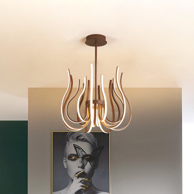 19"/24" Wide Curved Suspension Light Contemporary Metal Coffee LED Ceiling Chandelier Brown Clearhalo 'Ceiling Lights' 'Chandeliers' 'Modern Chandeliers' 'Modern' Lighting' 293882