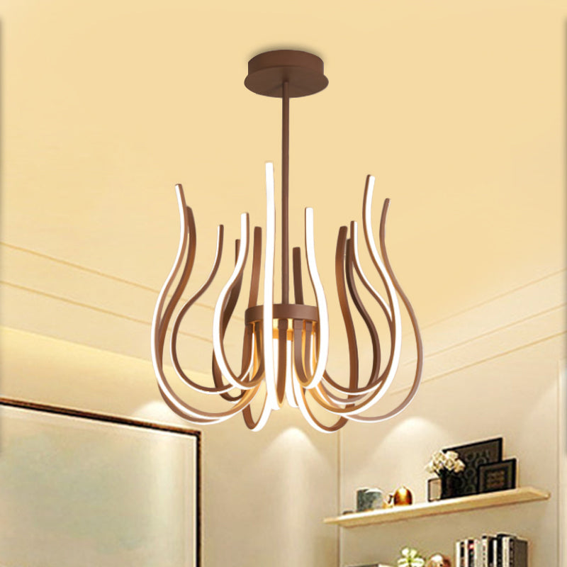 19"/24" Wide Curved Suspension Light Contemporary Metal Coffee LED Ceiling Chandelier Clearhalo 'Ceiling Lights' 'Chandeliers' 'Modern Chandeliers' 'Modern' Lighting' 293883