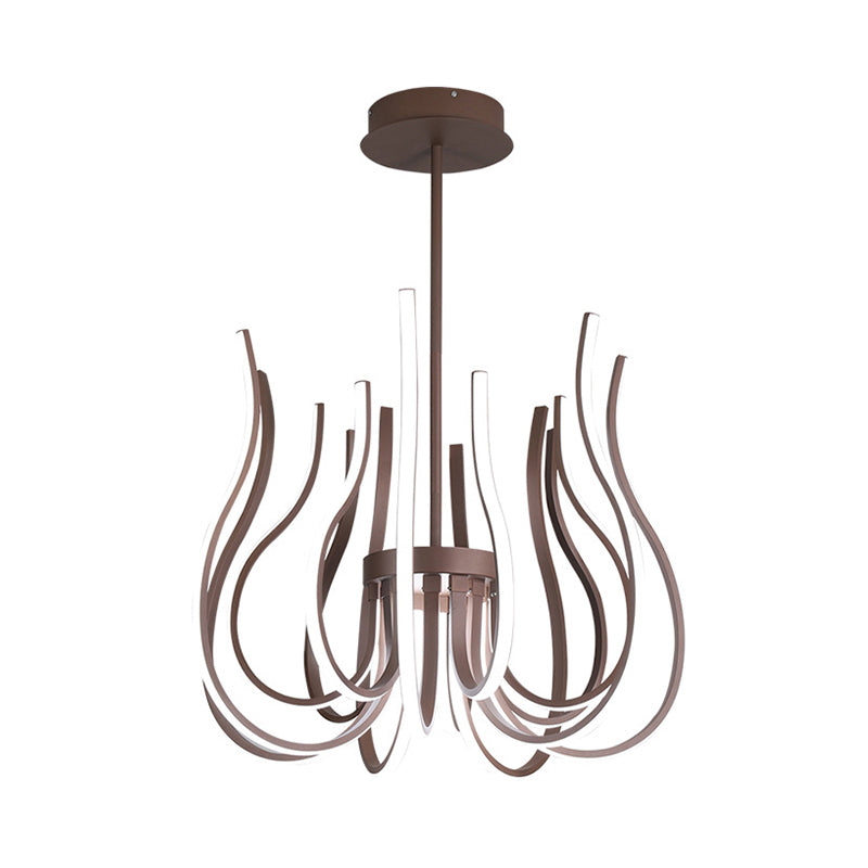 19"/24" Wide Curved Suspension Light Contemporary Metal Coffee LED Ceiling Chandelier Clearhalo 'Ceiling Lights' 'Chandeliers' 'Modern Chandeliers' 'Modern' Lighting' 293885