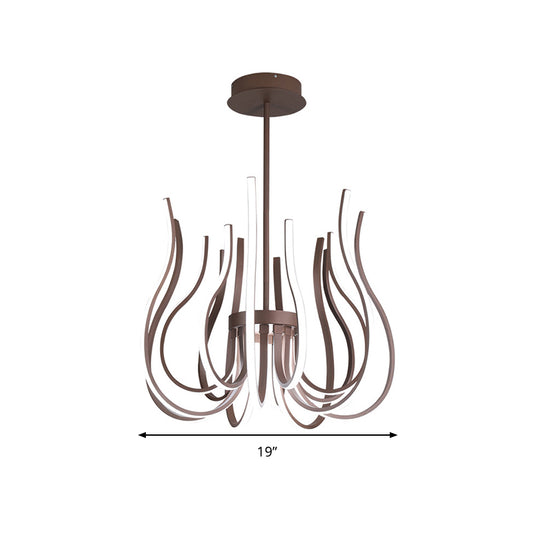 19"/24" Wide Curved Suspension Light Contemporary Metal Coffee LED Ceiling Chandelier Clearhalo 'Ceiling Lights' 'Chandeliers' 'Modern Chandeliers' 'Modern' Lighting' 293886